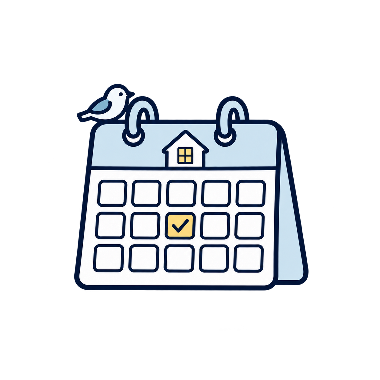 A little bluebird perched on a calendar with a day checked off